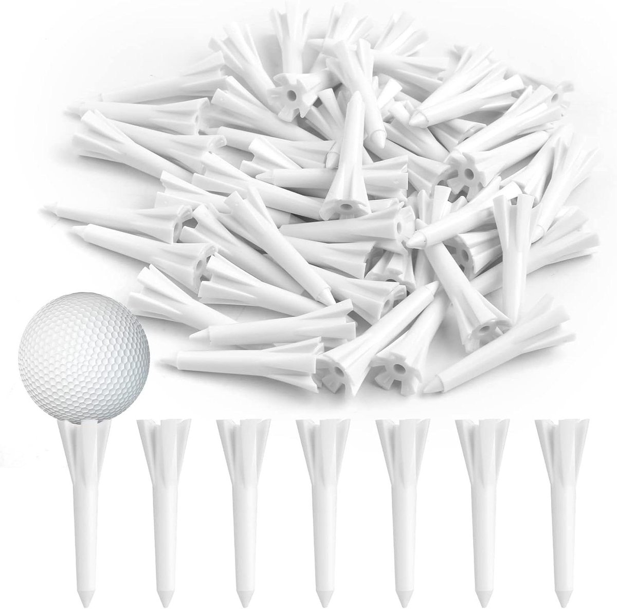 Golftees - Golfaccessoires - Kunststof - 38mm - Tees - Golftraining - Ijzers - Hybrides - Wit.