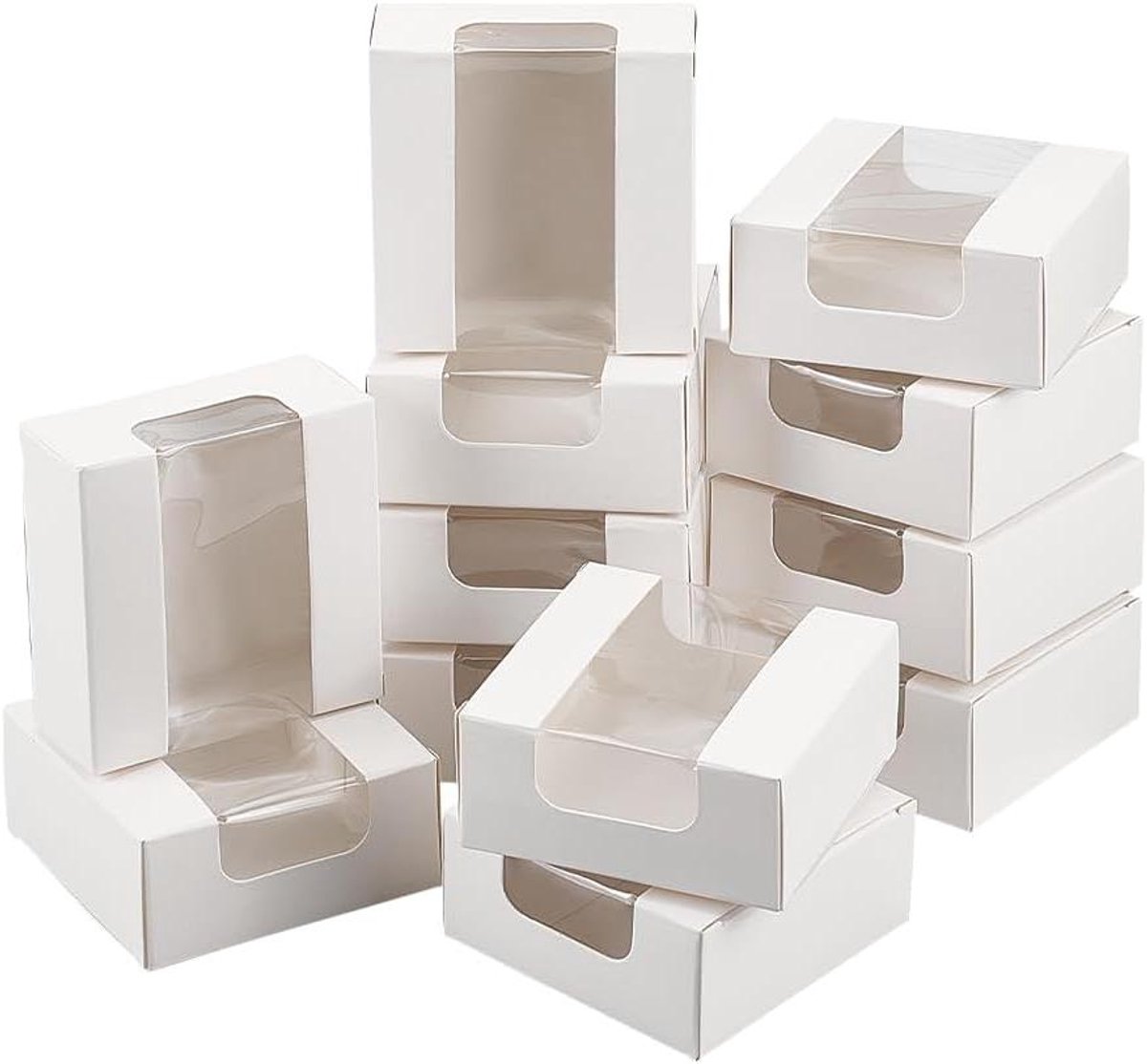 Geschenkdozen [Kraftpapier] - Feestartikelen - Opvouwbare opbergdozen - 8 x 8 x 3,5 cm - Traktaties voor bakkerij en sieradenverpakking - Set van 30 - PVC-venster - Wit