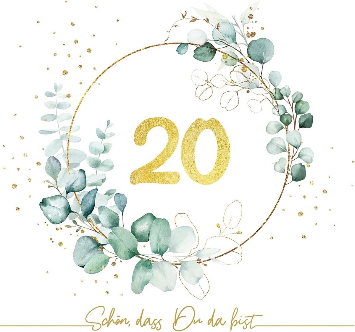 20 Papieren Servetten Eucalyptus en Gouden 20 - Feestdecoratie met Tekst