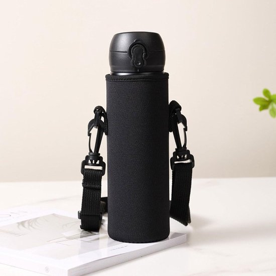 Drinkflessentas - waterfles tas - verstelbare schouderriem - neopreen - thermosfles - 1500 ml - koeltas - flessenhouder - op te hangen - hoes - geschikt voor 1.5 liter fles - zwart. — afbeelding 4
