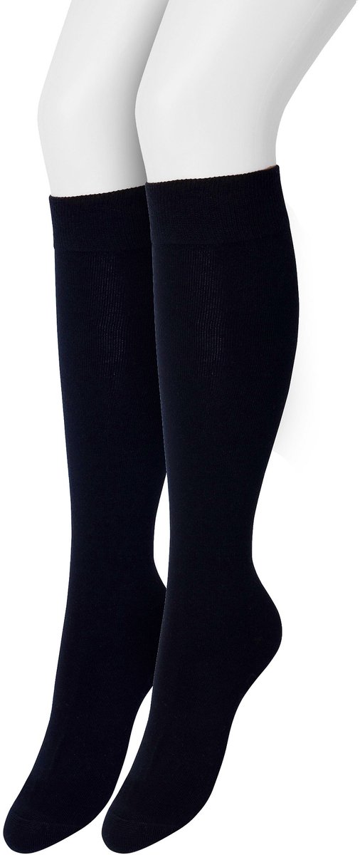Bonnie Doon Dames Kniekousen Donker Blauw - 2 paar - Knie Kousen - 2-pack - Multipack - Uitstekend draagcomfort - Cotton Knee High - Zakt niet af - Effen - OEKO-TEX - Donkerblauw - Dark Blue - Navy - OL834302.102
