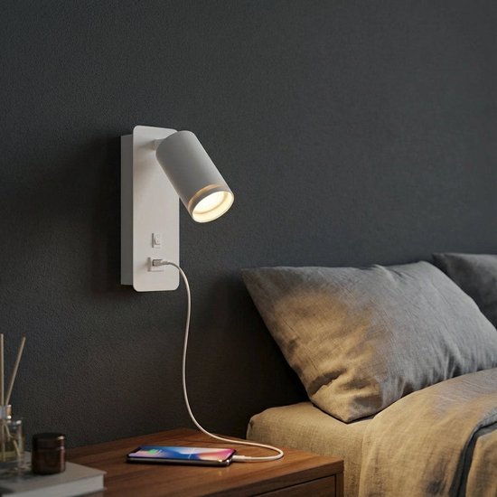 Applique LED - Lampe de chevet avec port USB | Raccord GU10 | Blanc
