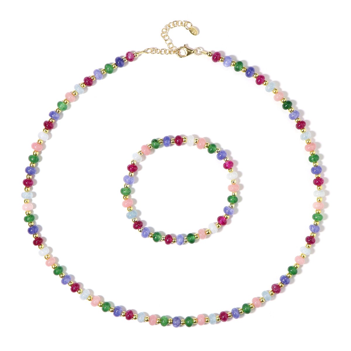 Cavill - 925 Sterling Zilver Verguld - Braziliaanse Kwartskristallen 101,65 ct & Hematiet 26,69 ct - Elegante Set Ketting & Armband