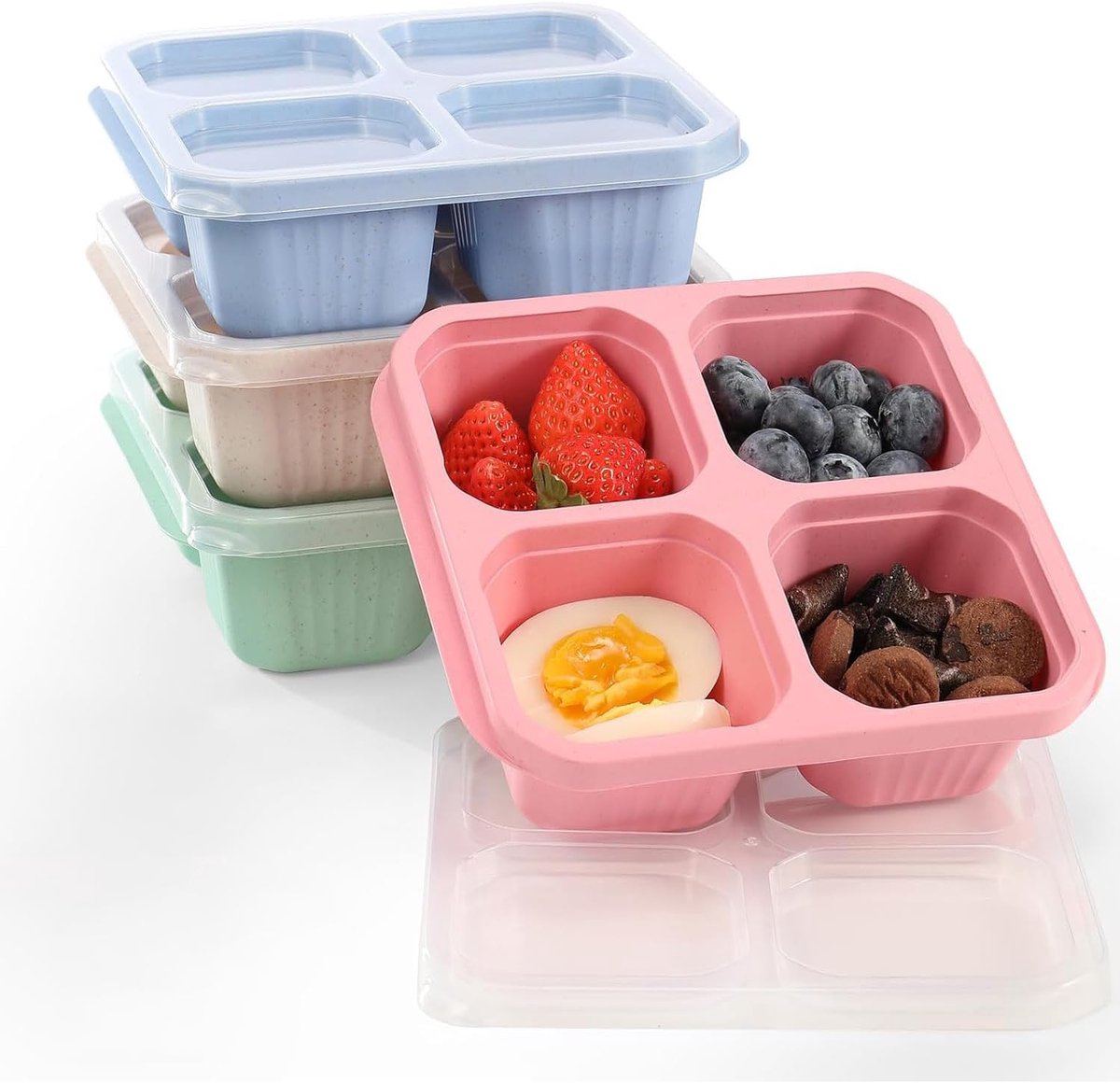 Famanu – 4-pack lunchbox snackdozen, herbruikbare bento-boxen met 4 compartimenten voor school en we