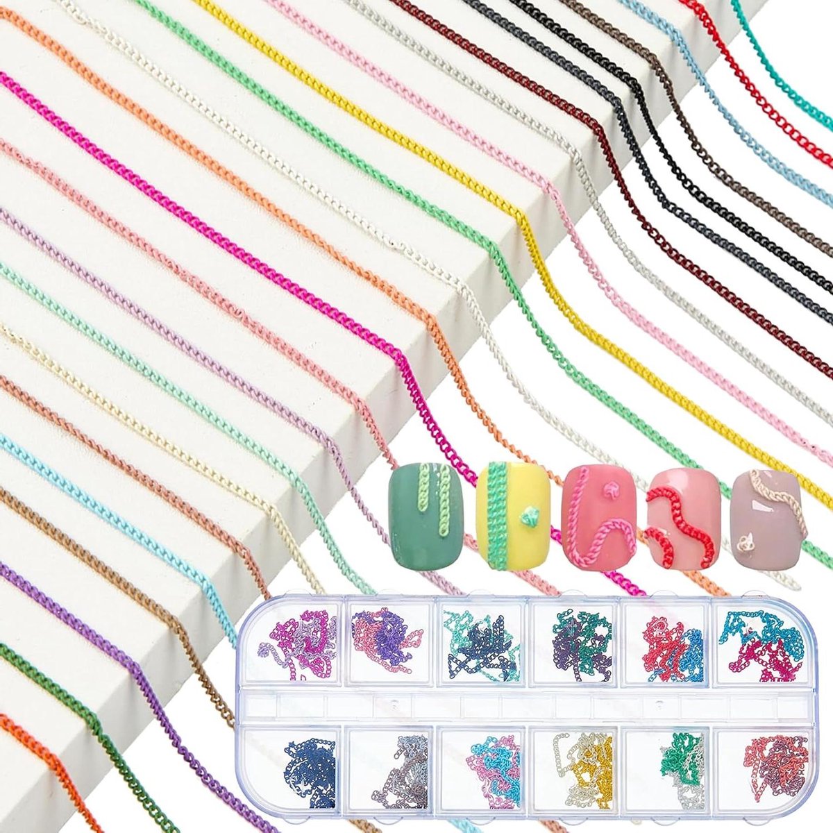 EGoods - Nagelkettingen Set voor Nail Art met Kleurrijke Charms en Studs