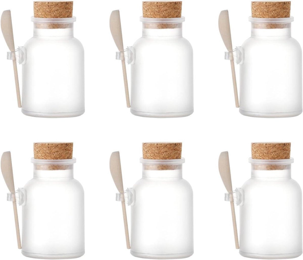 EGoods - Luchtdichte kruidenpotjes met deksel en lepel voor specerijen en zout - Set van 6 stuks, 200 ml, ideaal voor keuken en lichaamsverzorging.