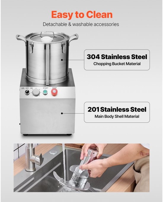 Keukenmachine Groentehakker - Voedselverwerker 15 L - RVS Voedselveilig - Met 2 Extra S-vormige Messen - Multifunctioneel - Voor Groenten, Fruit en Granen - Zilver van Merkloos — afbeelding 2