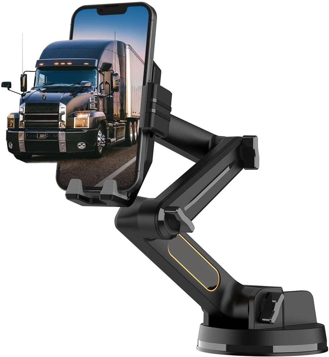 EGoods - Lange arm telefoonhouder voor vrachtwagen, dashboard en voorruit - Zwart - Stevige houder met 16,9 inch lengte