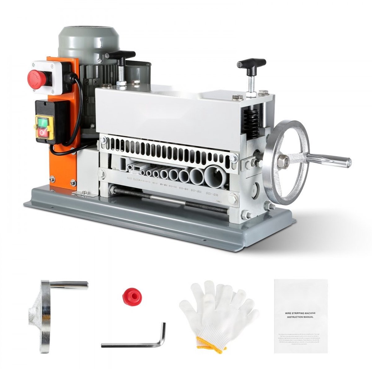 Kabelstripmachine - Elektrische kabelstripper - Diameter 1,5–36 mm - Vermogen 370 W - 11 Stripkanalen - Met Handkruk - Voor Koperdraad