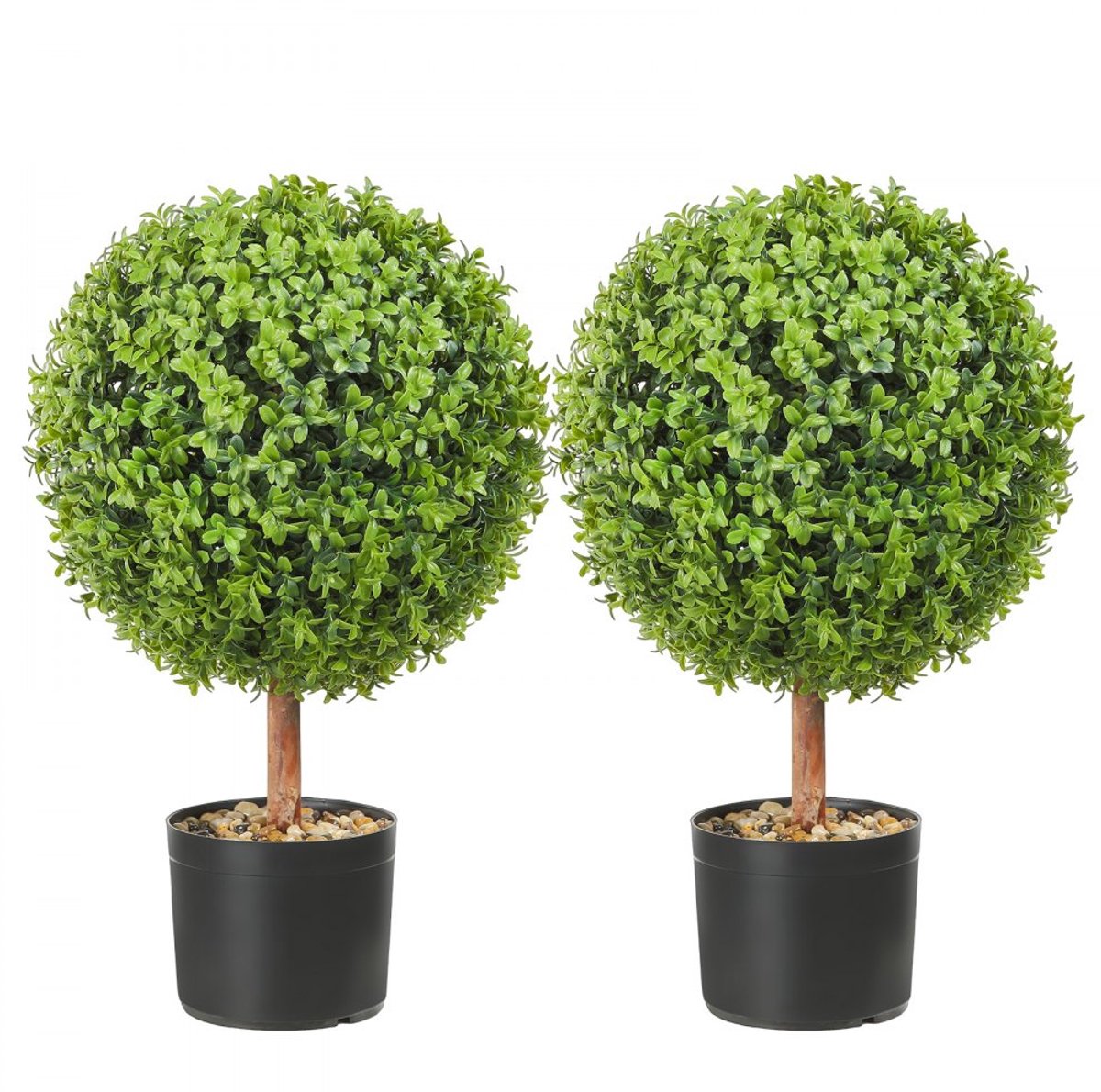 Kunstbuxus Buxusbol in Bloempot - Set van 2 - Hoogte 55,9 cm - Weer- en UV-bestendig - Voor binnen en buiten - Onderhoudsvrij - Inclusief 4 vlinders + 10 reservebladeren - Groen