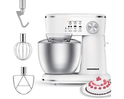 Heinner Keukenmachine Mixer – 5 L Kom – 1000 W – 12 Snelheden met Pulsfunctie – Keukenrobot inclusief RVS Garde, Menghaak en Deeghaak – Wit
