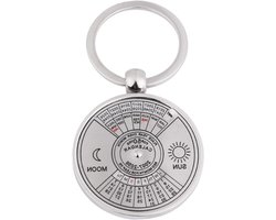 EGoods - Zon en Maan Sleutelhanger Kalender - Zilverkleurig - 50 Jaar Eeuwigdurende Kalender - Relatiegeschenken Auto Ornamenten