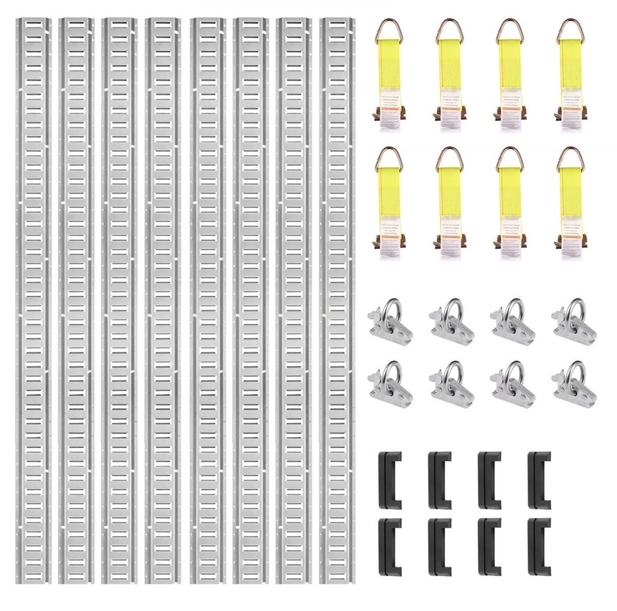 Sjorrails - E-track/E-rail railset 34-delig - Draagvermogen 454 kg - Raillengte 1,52 m - Ladingzekering voor motorfietsen en lading - Inclusief bevestigingsaccessoires - Zilver