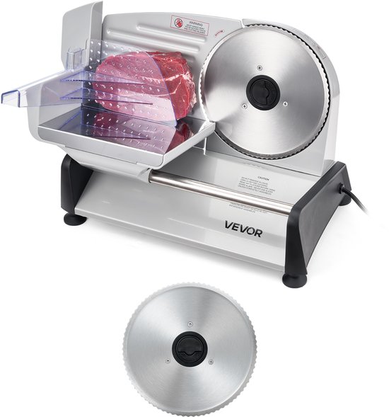 Trancheuse à viande VEVOR, 7,5 pouces 200 W Trancheuse pour charcuterie électrique avec lame Sus420, épaisseur réglable de 0 à 0,6 pouce, trancheuse alimentaire certifiée ETL pour la maison pour viande, jambon, baguette, steak