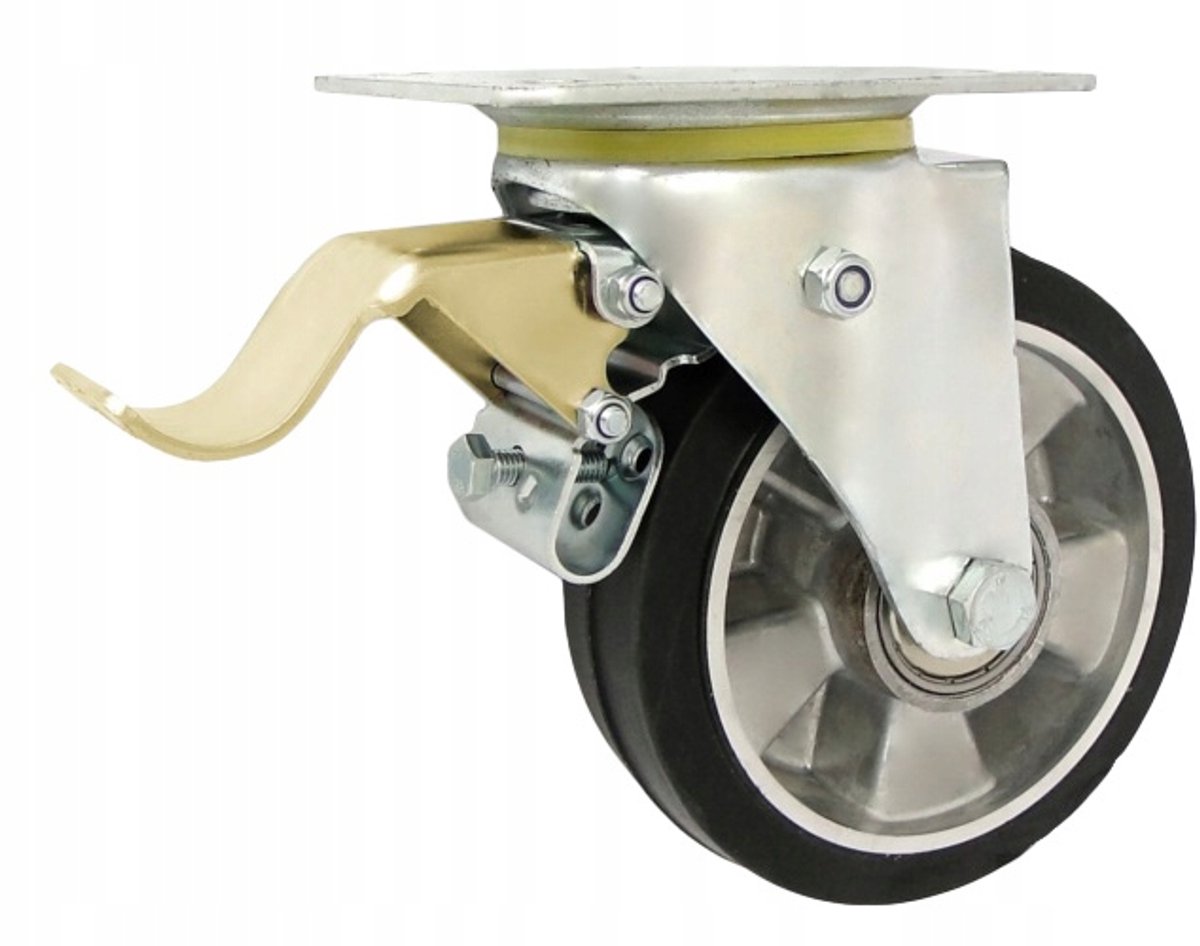 Zwenkwiel met rem, 160 mm, aluminium-rubber, 250 kg