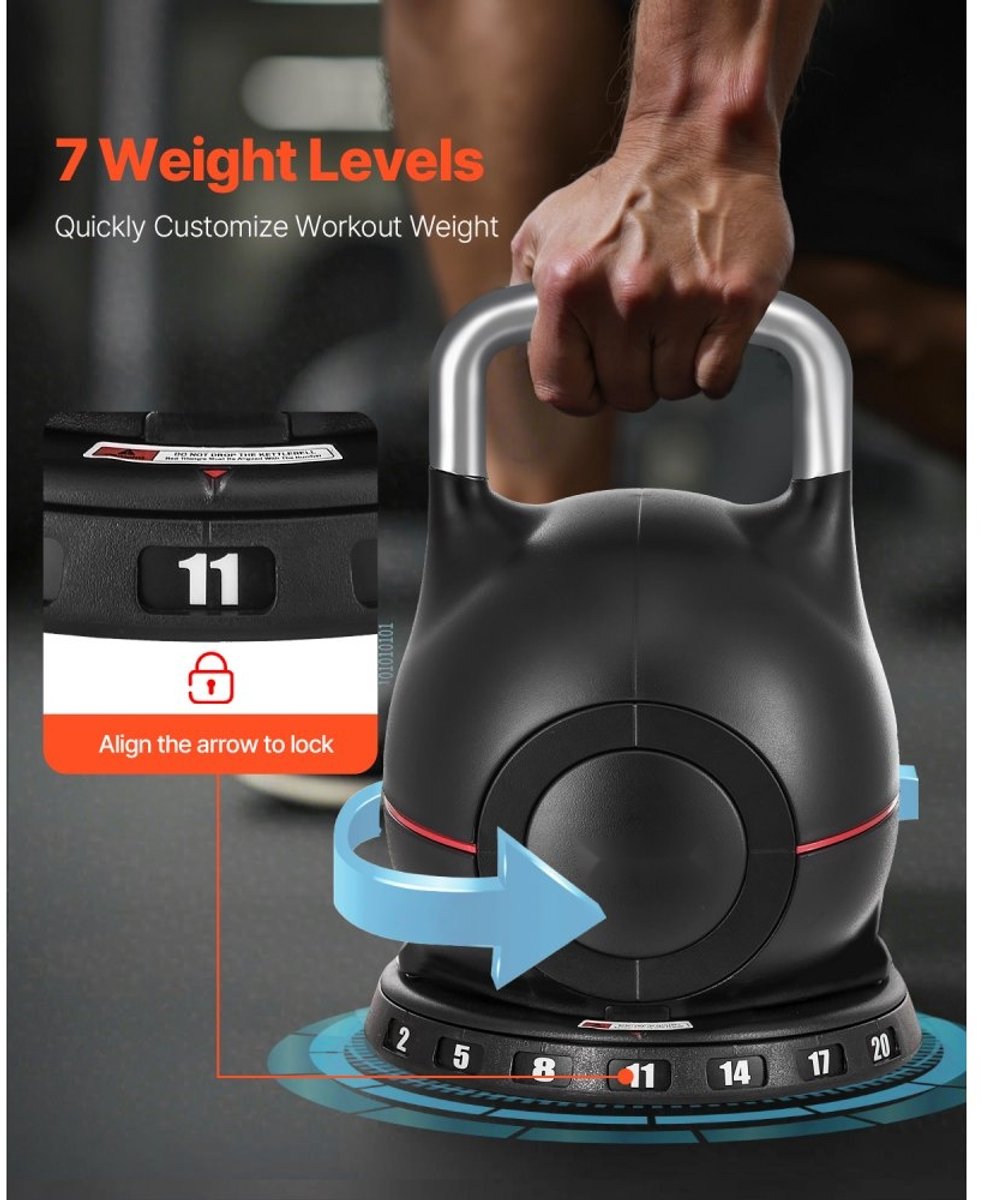 Verstelbare Kettlebell - 7 Niveaus - Gewichtsbereik 2–20 kg - Gripkrachttraining - Full Body Workout - Crosstraining - ABS & Gegoten Aluminium - Zwart – foto 4
