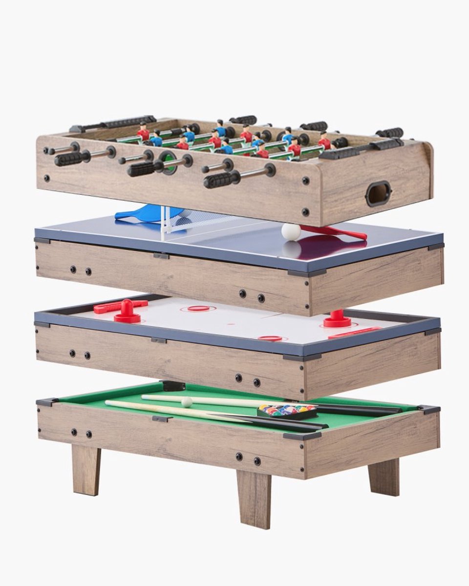 4-in-1 Multigame Tafel - Multifunctionele Speltafel - Airhockey - Poolbiljart - Tafelvoetbal - Tafeltennis - Formaat 81 cm - Inclusief Pushers en Pucks