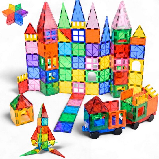 Magna Minds - Magnetic Tiles- Magnetisch Speelgoed – 200 stuks - Constructie speelgoed - Magnetische tegels - Montessori speelgoed - Magnetic toys - Magnetische bouwstenen - Speelgoed Kinderen