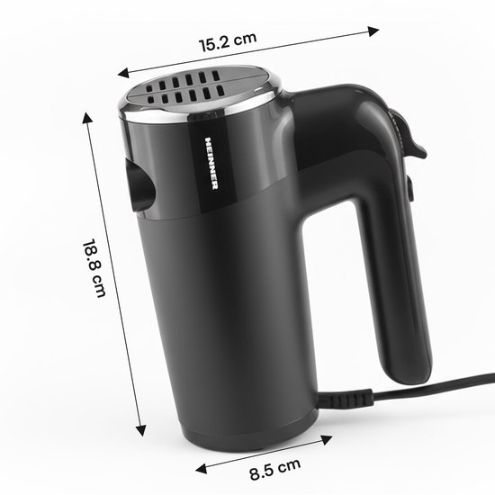Heinner Handmixer - 6 Snelheden met Turbo - 300 W - Ejectknop - 2 RVS Deeghaken & 2 Mixers - Zwart van Heinner — afbeelding 3