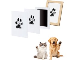 Pet Paw Print Pad - DIY Pet Photo Album - Pet Paw Print Set - Geschikt voor het maken van pootafdrukken van katten en honden - Met houten lijst - 2 printbare kaarten