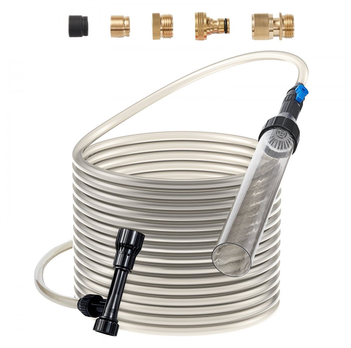 Aquariumstofzuiger - Sifon Grindreiniger - PVC-slang 10 m - Set van 3 Messing Adapters - Voor Grind en Zand - Waterverversing