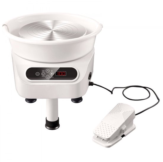 Pottenbakkersschijf - Elektrische Draaischijf voor Keramiek - 25 cm Schijf - 350 W Motor - Pedaalbediening - LCD-touchscreen - Directe Aandrijving - 3 Steunpoten - Wit — afbeelding 4
