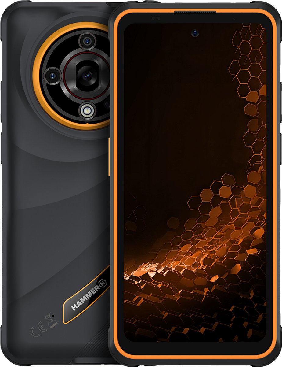Hammer Iron 6 5G - Smartphone - bouwtelefoon - 8GB/256GB - Zwart en Oranje- IP69 waterdicht - 6050mAh - Dual SIM