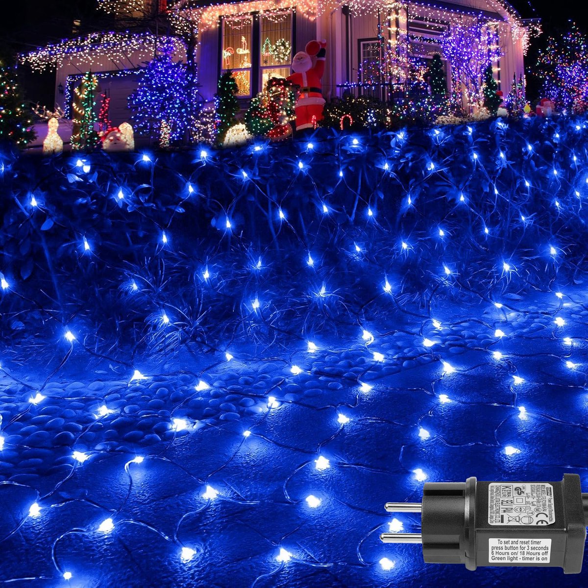 MUPOO Netverlichting Buiten Blauw - 1,5 x 1,5 meter - 96 LED's - Net Kerstverlichting - Kerstnet Lichtgordijn - met 8 modi - Geheugenfunctie - Sfeervolle Gordijnverlichting - voor Bushe Garden Yard Party Decor