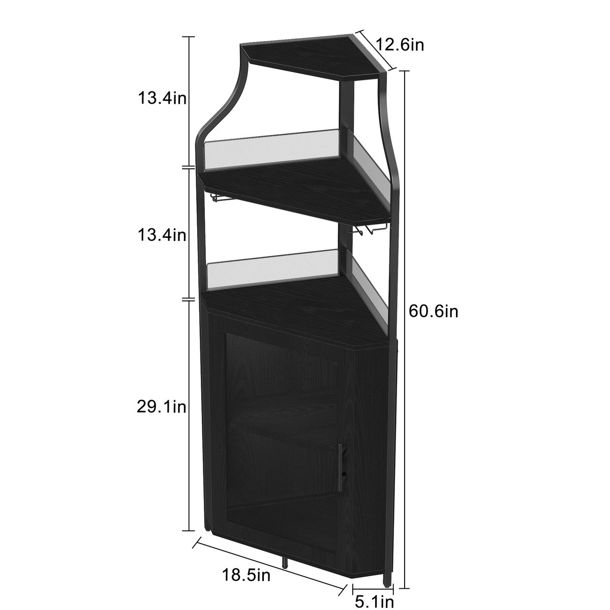Brisakys - Hoekbarkast - Wijnkast - Industrieel - Metaal - Gaasdeuren - Verstelbare Plank - Anti-Kantelset - 45x45x150cm - Zwart – foto 2