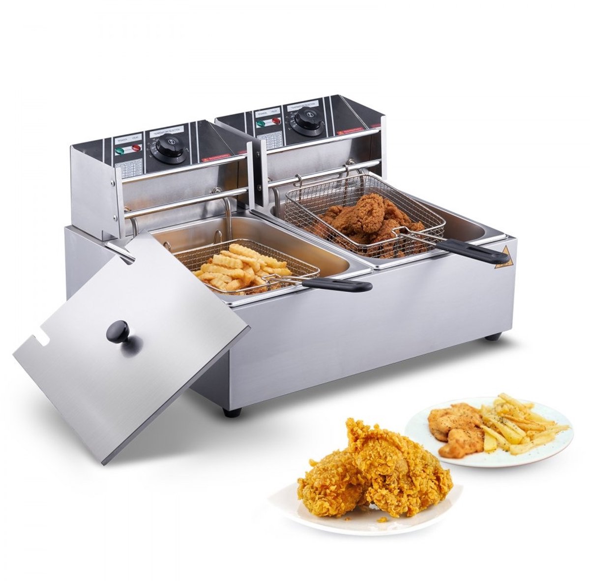Professionele Elektrische Frituurpan - Dubbele Friteuse - Inhoud 24 L - Vermogen 5000 W - RVS Behuizing - Verwijderbare Manden - Tafelmodel Voor Horeca en Restaurant