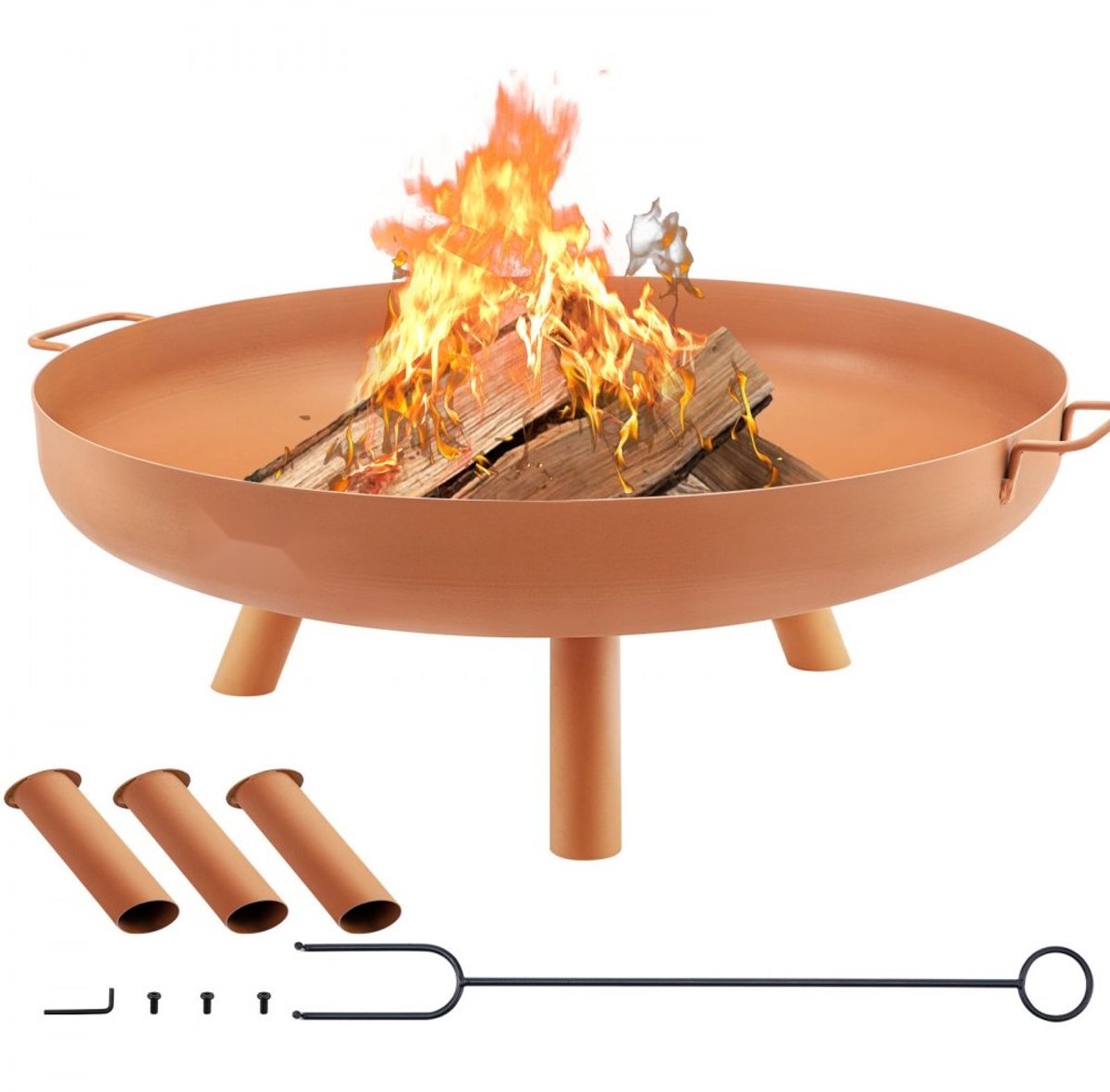 Vuurschaal - Vuurkorf voor Buiten 77 cm - Gelakt Koolstofstaal - Stabiel 2-in-1 Onderstel - Hitte- en Weerbestendig - Bruin