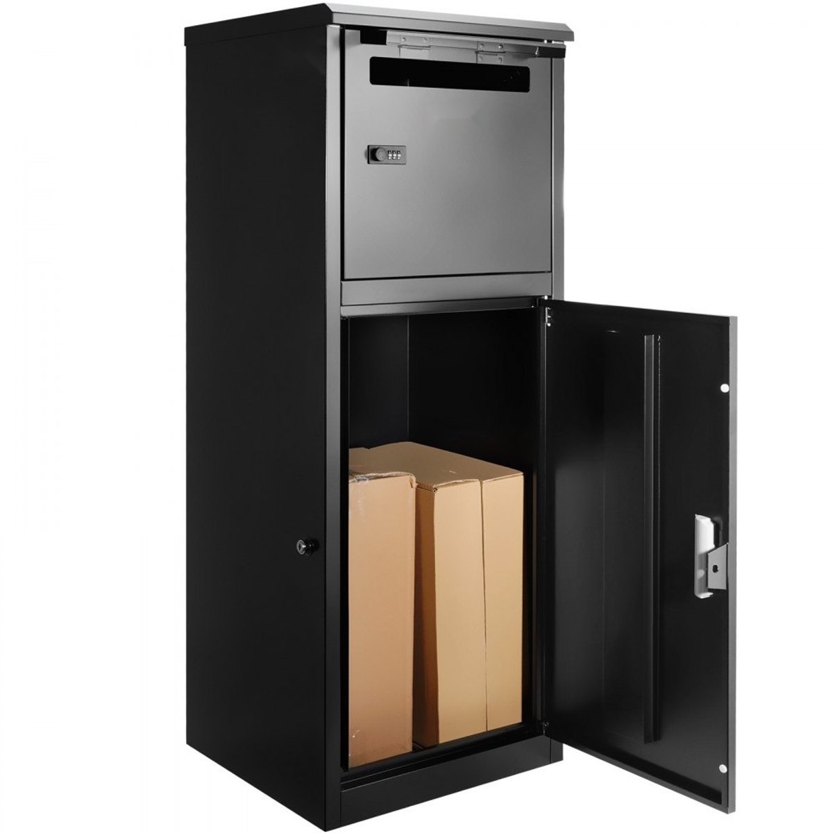 Pakketbrievenbus - Staande Pakketbox - Staal - 41,2 x 40,1 x 110,5 cm - 50 kg Draagkracht - Cijferslot en Druksluiting - Anti-diefstal Inworp - Voor Pakketten en Brieven