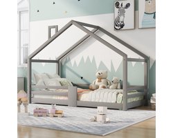 STILVORA Kinderbedden 90 x 200 cm - Peuterbed In Huisstijl Met Robuuste Bodem - Grenenhout - Grijs (Zonder matras)