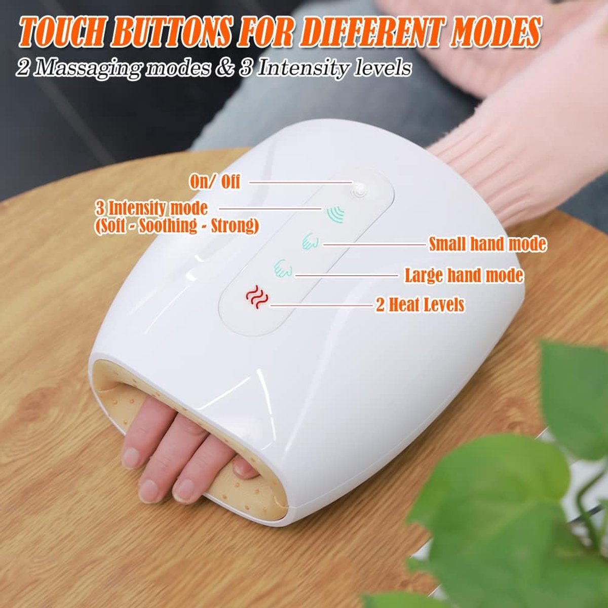 Handmassageapparaat, handpalm- en vingercompressiemassage - wit