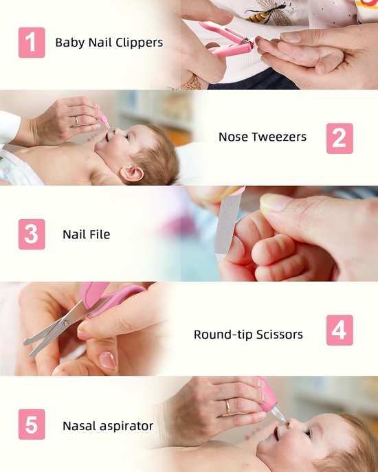 Babyverzorgingsset - Inclusief haarborstel, kam, nagelknipper, enz. - Geschikt voor pasgeborenen, baby's en peuters - 8-delige set met pipetjes - Kam, borstel, neusaspirator - 8-delige verzorgingsset EVA-tas van Merkloos — afbeelding 4