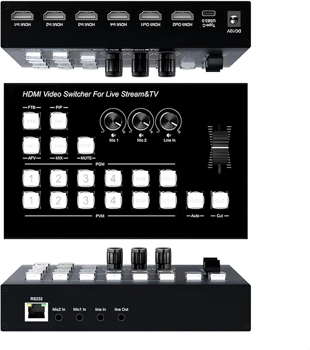 4K Video Mixer Switcher - 4-kanaals Multiformat Live Stream Station voor Meercameraopnames
