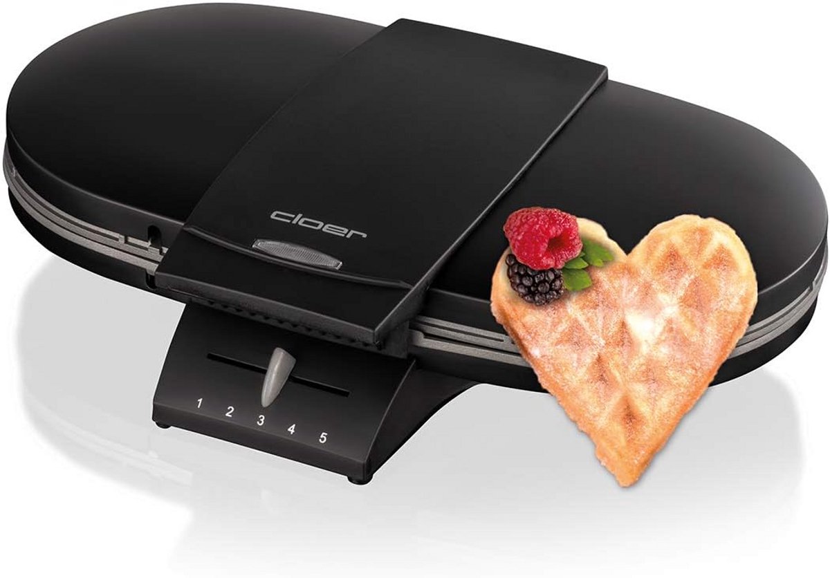 Dubbel Wafelijzer voor Hartvormige Wafels - 1200W, 2 Wafels Tegelijk, 15.5cm, Anti-aanbaklaag, Zwart