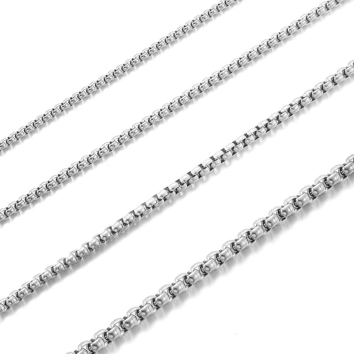 Roestvrij staal halsketting Venezia box chain in zilver, goud en zwart - kies uit 4 breedtes en 5 lengtes