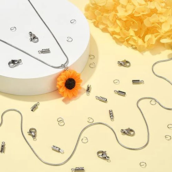 16.4 Feet 304 Stainless Steel Round Snake Chains with 50 Pcs Jump Rings, 20 Pcs Lobster Clasps, 40 Pcs Crimp Ends for Jewelry Making — afbeelding 5