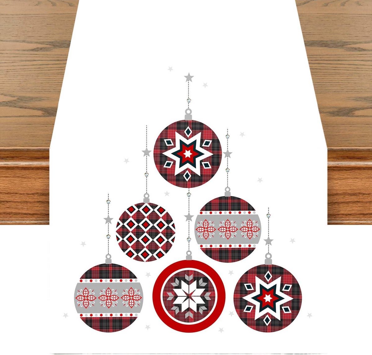 Tafelloper Kerstmis Zwart 140 x 40 cm met Geborduurde Kerstballen