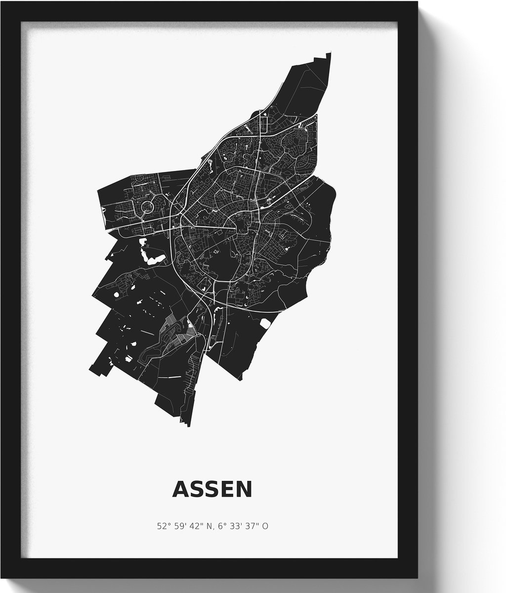 Poster Assen A3 - 30 x 42 cm - Zwart/Wit (Exclusief Lijst)