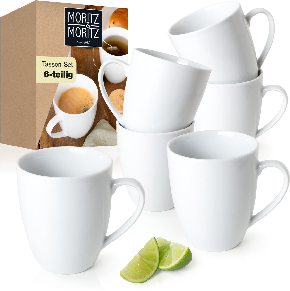 Moritz & Moritz BASIC Koffiekopjes Set Wit - 6 Stuks - Koffiebeker met Oor - Koffie Mok 350 ML