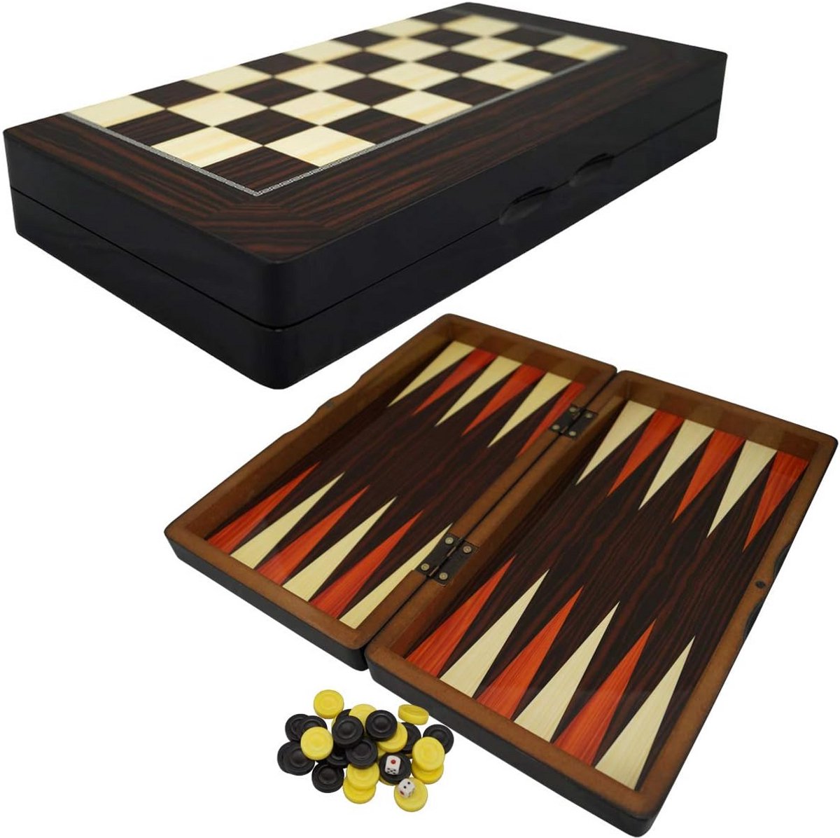 Luxe Houten Backgammon en Schaakbord Set (38x48 cm) - Inclusief Speelfiguren