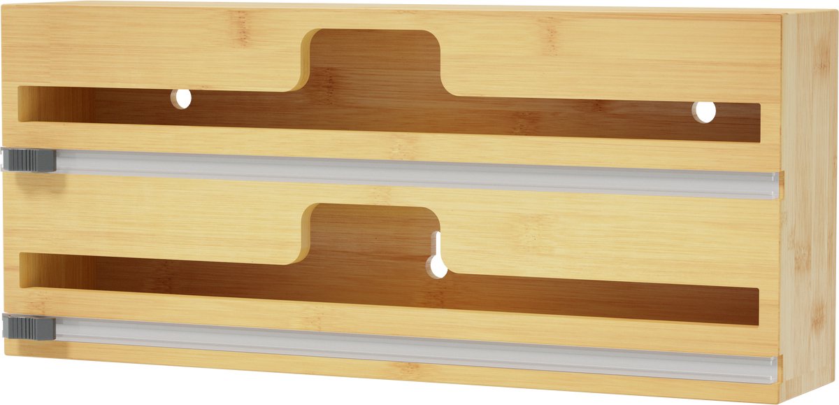 SpaceAid WrapNeat 2-in-1 Verpakking Dispenser Met Snijder & Labels - Voor Plasticfolie, Aluminiumfolie & Waxpapier, Past 30 cm Rollen (Natuurlijk Bamboe)