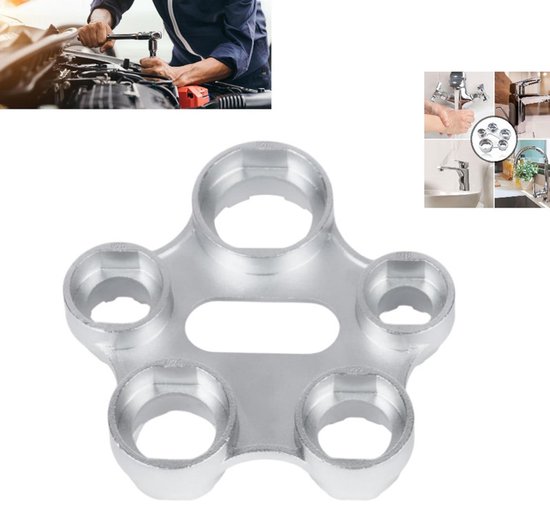 1 pièce - Clé à cinq trous pour bec verseur - Clé de robinet - robinet d'eau - tamis - aérateur - clé - outil (M16/M18/M20/M22/M24/M28) - clé à aérateur 5 trous - Outil de réparation de clé