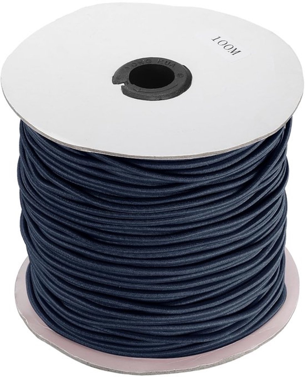 Elastisch koord stretch string zwaar touw 3 mm 109 meter lang rubberen touw [voor naaien, kamperen, doe-het-zelf ambacht, kralen kettingen maken, buiten] - marineblauw