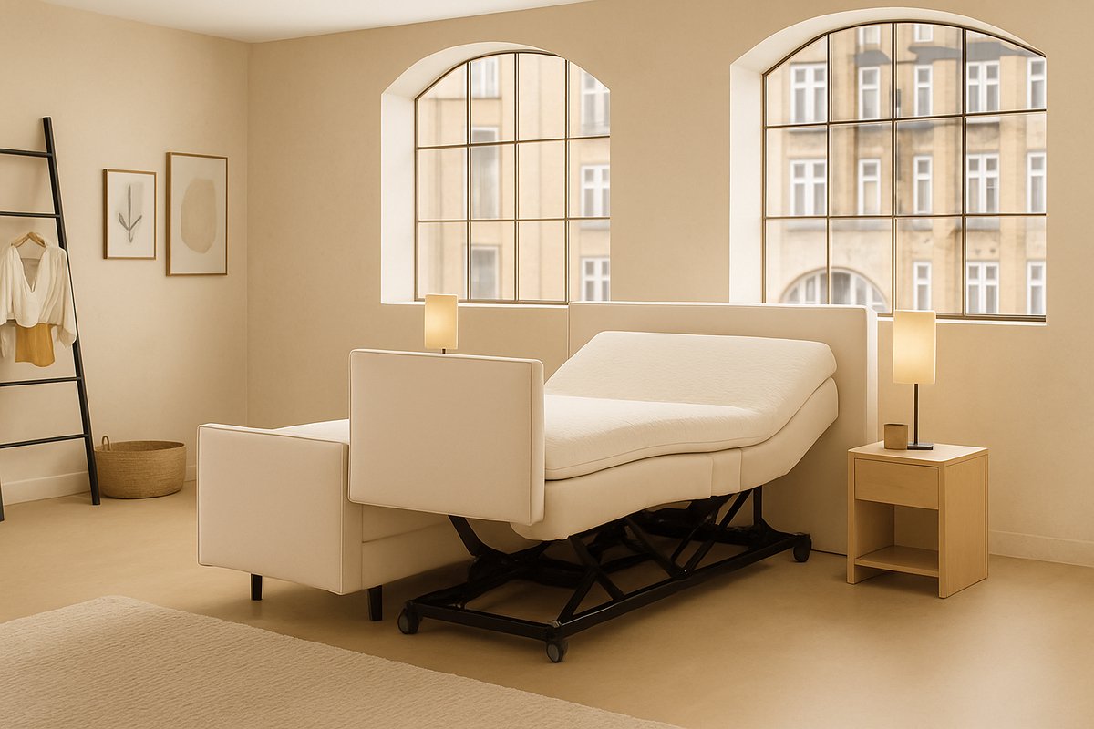Lecce Hoog Laag Bed 1 Persoons/ Verzorgingsbed /Seniorenbed Elektrisch Verstelbaar 120x210 cm Beige/Montage optie/Made in NL