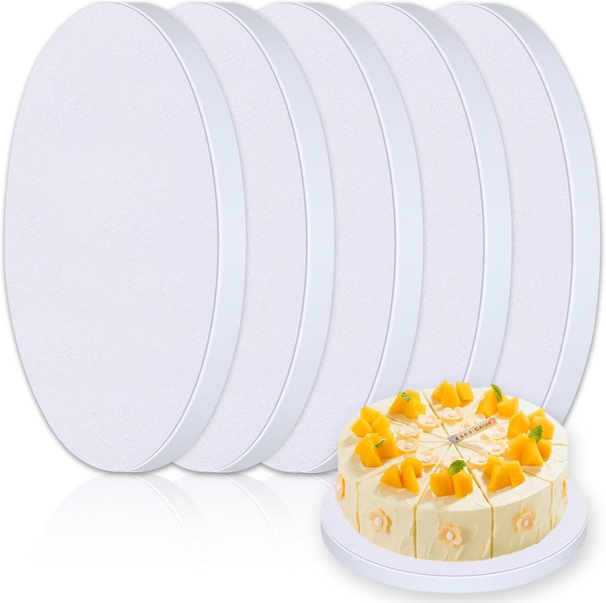 Taartbord 25 cm - ronde taartonderlegger van golfkarton - 12 mm dik - herbruikbaar - 5 stuks