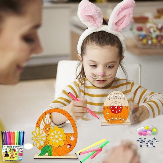 Doe het zelf decoratie voor Pasen, 12 houten hazen om te