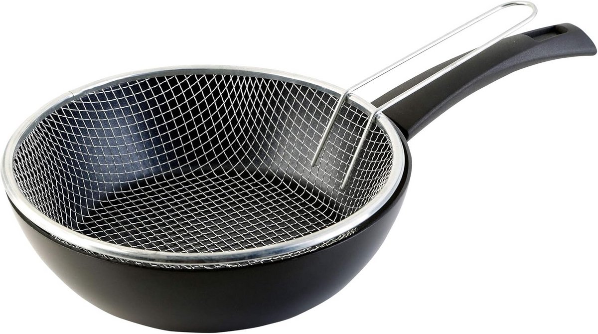 Friteuse met Mand 28 cm - Geperst Aluminium - PFOA-vrije Anti-aanbaklaag - Geschikt voor Inductie, Gas en Glaskeramiek